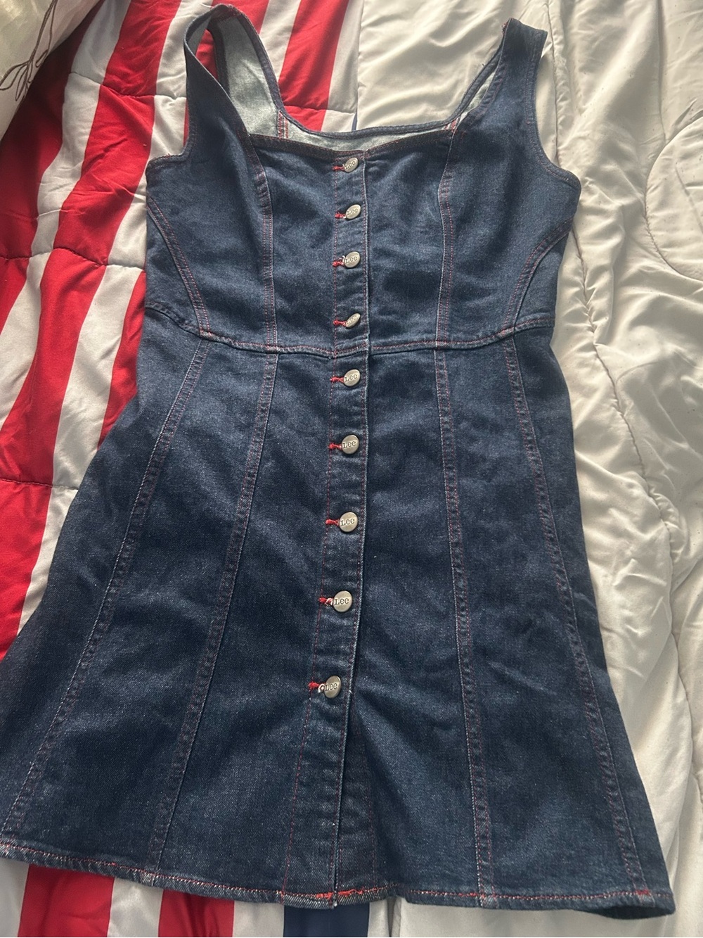 Lee Dark Blue Denim Button-Front Sleeveless Dress